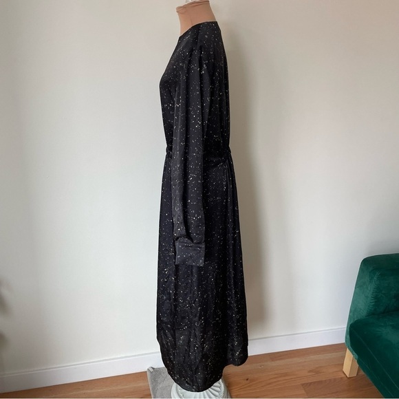 Vince Constellation Print Poet High Low Long Sleeve Black Multi Midi Dress EUC M - Picture 6 of 12